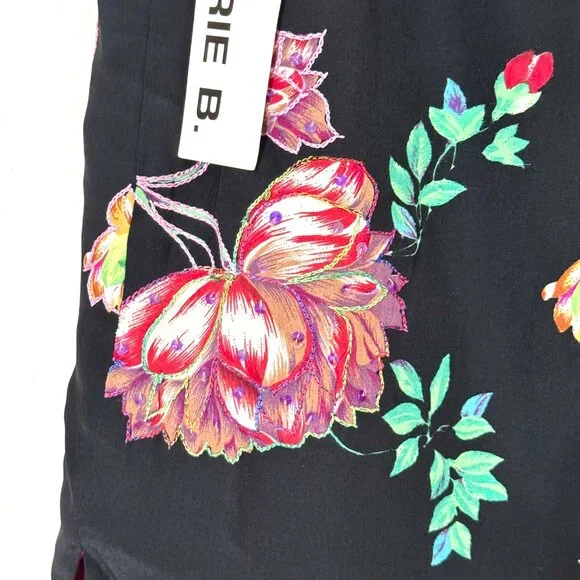 Vtg Y2K Black Floral Pencil Skirt Silky 15"W Embroidered Sequins Embellished NWT - Picture 4 of 16